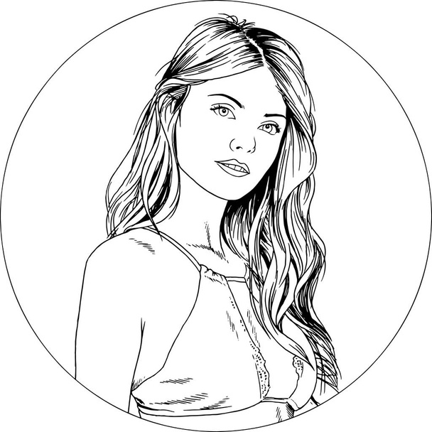 beautiful slim girl in a swimsuit drawn in ink by hand on a white background logo - Vector, Imagen