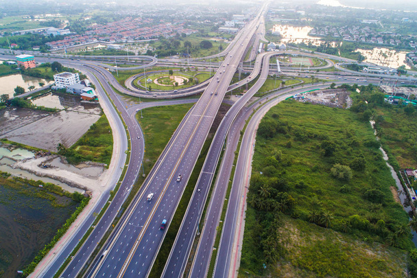 Intersection traffic road aerial view in morning transport industrail - Photo, Image