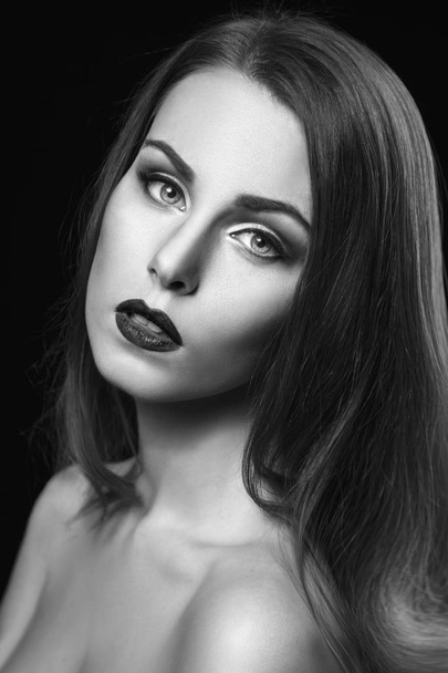portrait of tender woman on black background - Fotografie, Obrázek