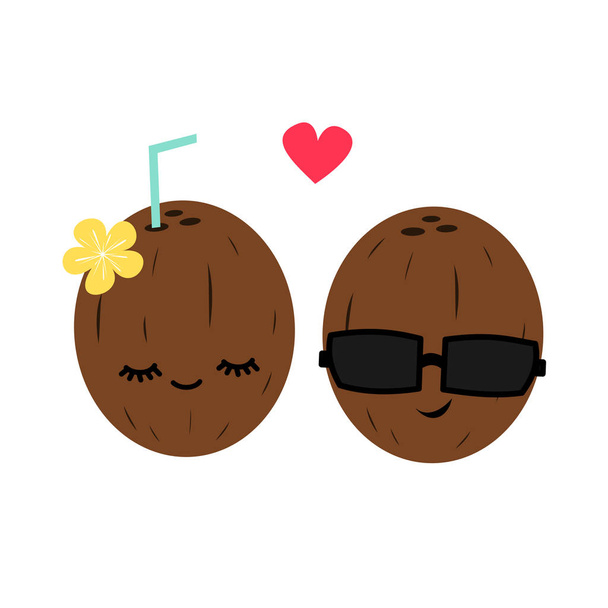 милий мультфільм кокосова пара в любові Векторні ілюстрації
 - Вектор, зображення