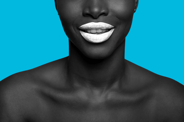 concept of colors with black skin afro woman smiling with happin - Photo, Image