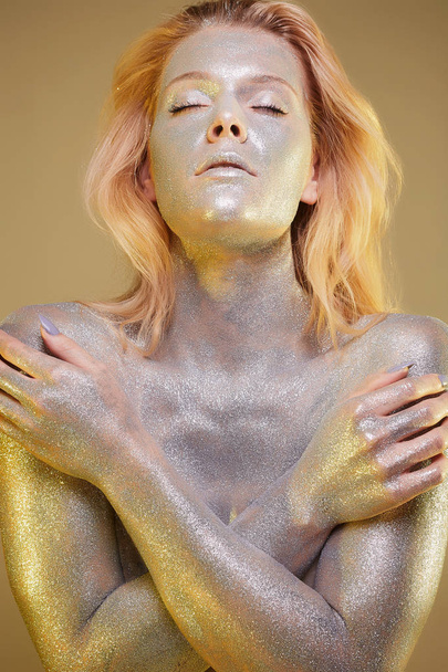 Naked Beautiful Woman with Sparkles on her Body - Zdjęcie, obraz
