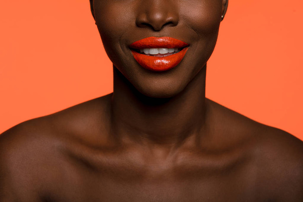 concept of colors with black skin afro woman smiling with happin - Foto, Imagen