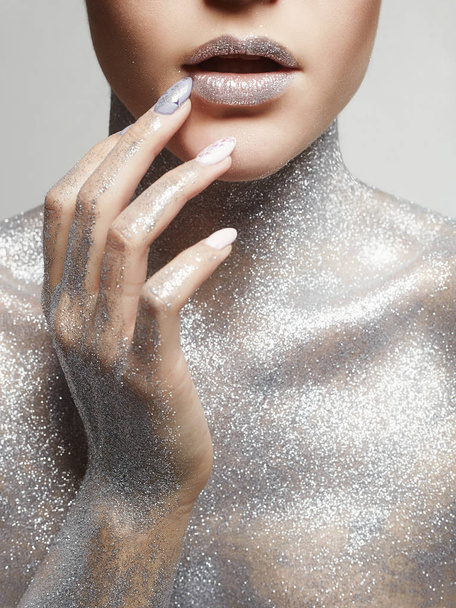 Beautiful Woman with Sparkles on Body - Photo, Image