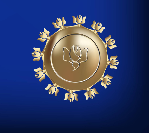  Logo of a golden seal with roses. Label for cosmetic industry - Vektör, Görsel