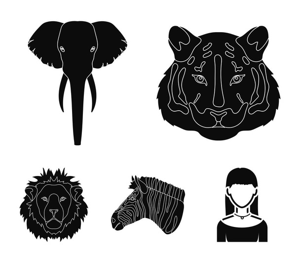 Tiger, lion, elephant, zebra, Realistic animals set collection icons in black style vector symbol stock illustration web. - Vettoriali, immagini