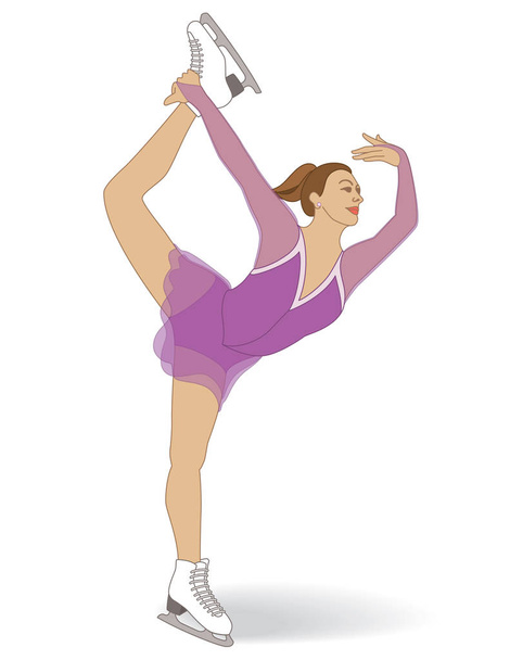 kunstschaatsster schaatsen, vrouwelijke, in pose geïsoleerd op een witte achtergrond - Vector, afbeelding