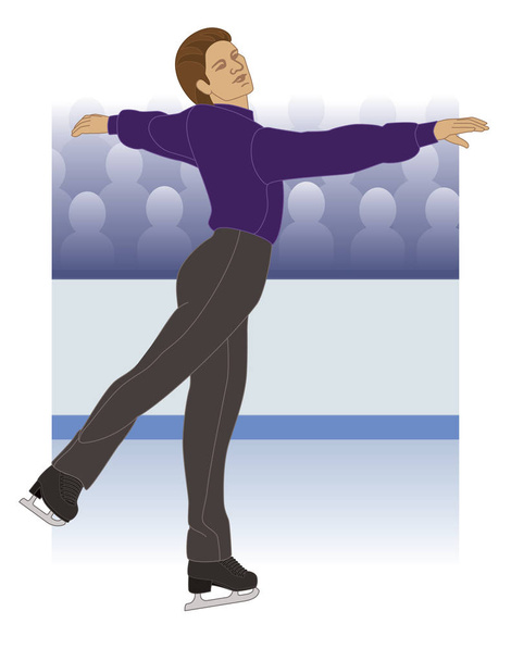 łyżwiarka figurowa Łyżwiarstwo, mężczyzna, w pozie na lodowisko z tłumem w tle - Wektor, obraz