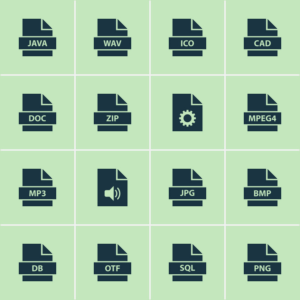 Types icons set with directory, system, database and other jpg elements. Isolated vector illustration types icons. - Vector, Image
