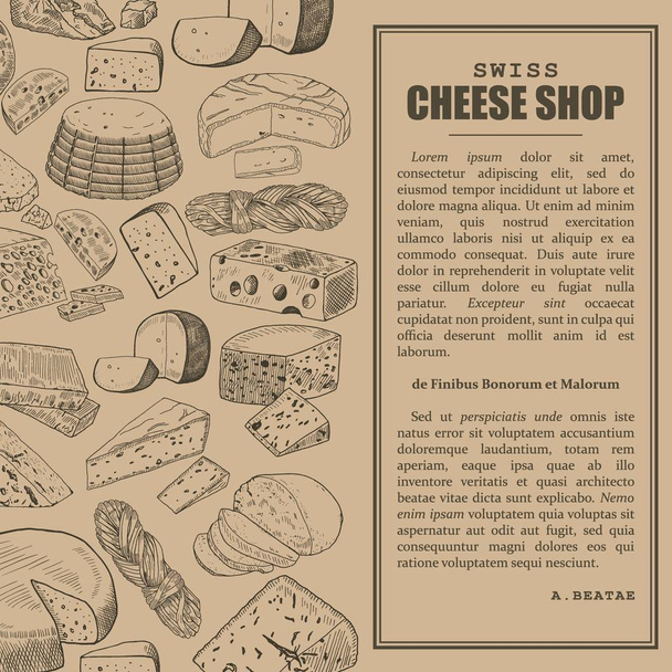 Negozio o negozio, banner per schizzi di mercato con formaggio
 - Vettoriali, immagini