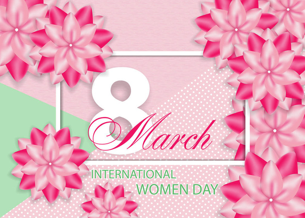 Beautiful pink background with flowers for International women's day on March 8. Vector  - Вектор,изображение