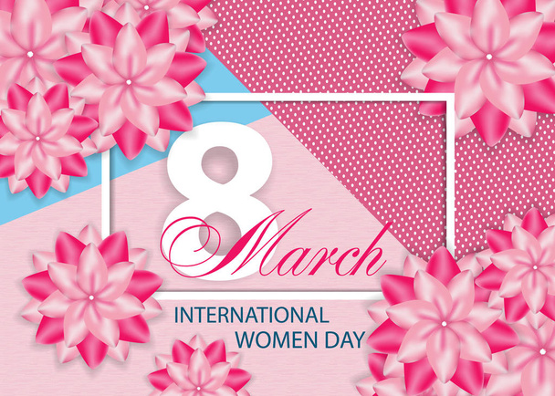 Beautiful pink background with flowers for International women's day on March 8. Vector  - Vector, imagen