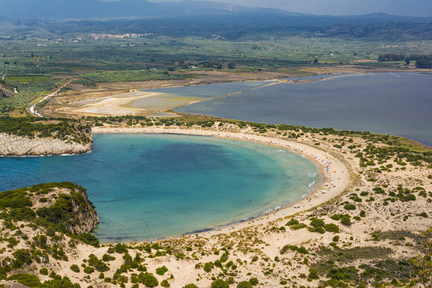 View of Voidokilia beach in the Peloponnese region of Greece, from the Palaiokastro - Photo, Image