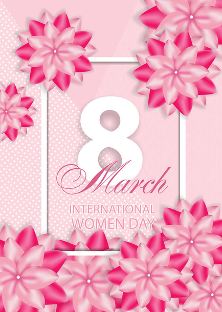 Beautiful pink background with flowers for International women's day on March 8. Vector  - Wektor, obraz