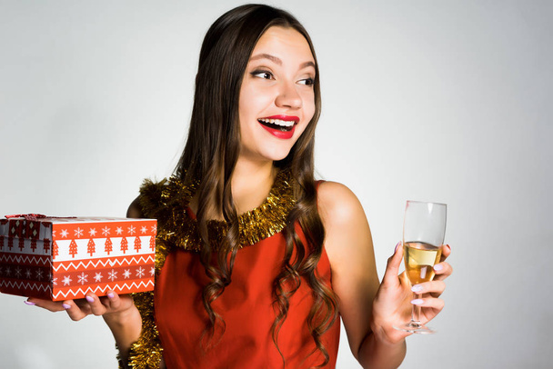 happy drunk woman with a glass of champagne - 写真・画像