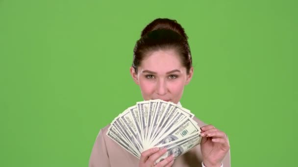 Woman won the jackpot in the lottery. Green screen. Slow motion - Footage, Video