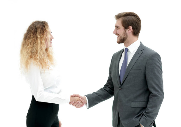 handshake of a businessman and business woman. - Zdjęcie, obraz