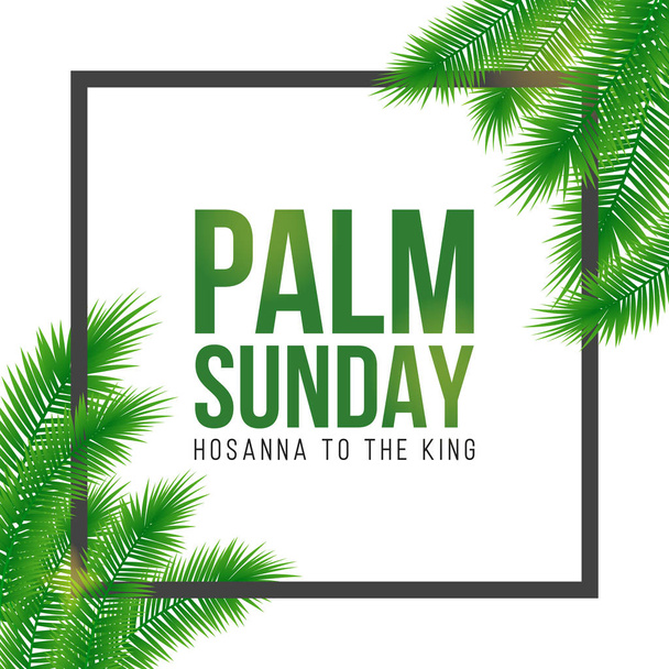 Вербное воскресенье праздничная открытка, плакат с пальмовыми листьями границы, рамка. Векторный фон
 - Вектор,изображение