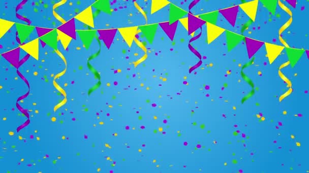 Festive carnival background with bunting flags, confetti and serpentine - Footage, Video