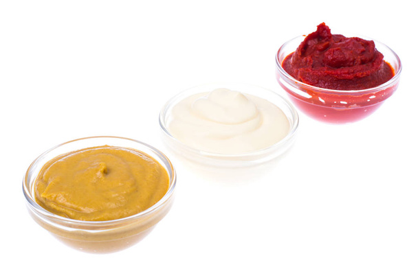 Set of three classic sauces-mayonnaise, ketchup and mustard - Photo, Image