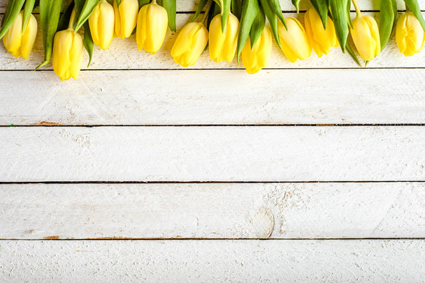黄色のチューリップ、花と母の日の女性の日またはカード春のイースターの背景 - 写真・画像