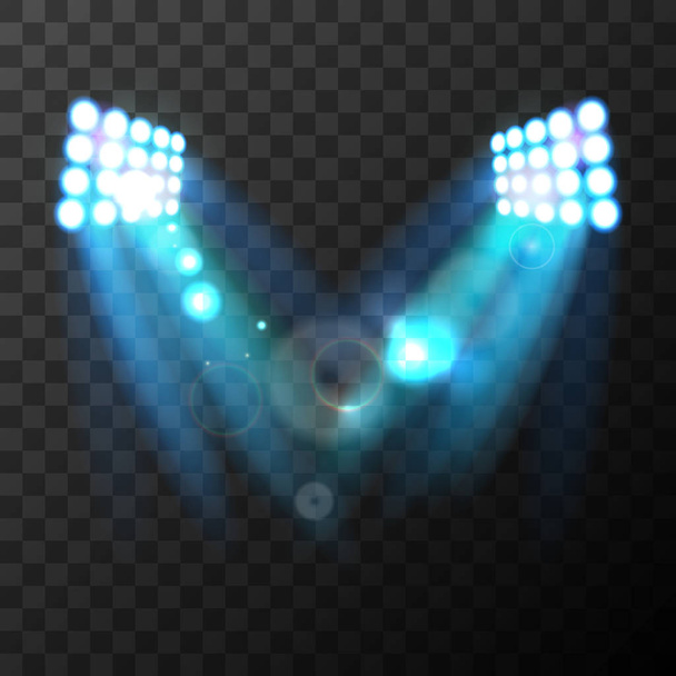 Bright stadium blue spotlights on transparent background. Vector illustration. EPS 10 - Вектор, зображення