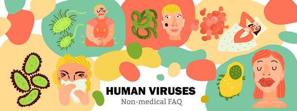 Human Viruses Hand Drawn Illustration - Vector, Image