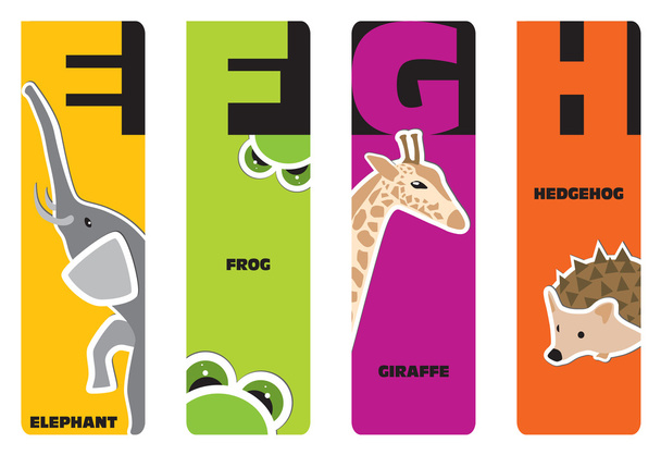 ブックマーク - 象、カエルのための f、gi のための g の動物のアルファベットの e - ベクター画像