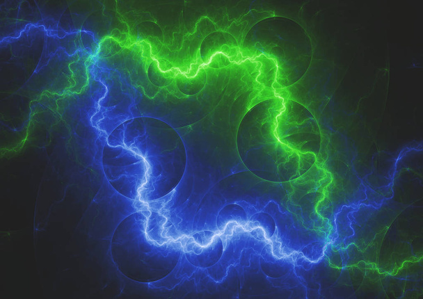 Parafuso relâmpago verde e azul, fundo elétrico abstrato
 - Foto, Imagem
