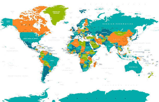 politischer farbiger Weltkarten-Vektor - Vektor, Bild