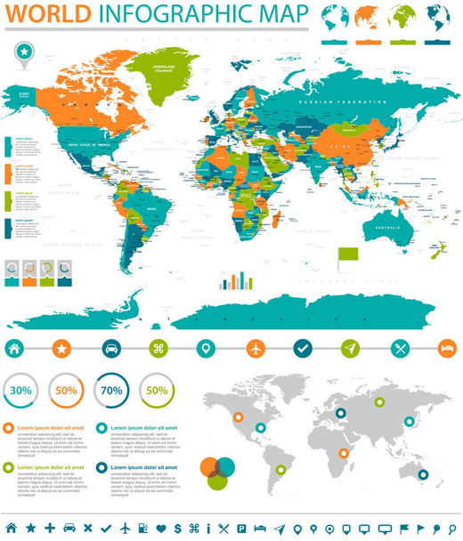 Mapa del mundo de colores políticos Vector Info Graphic
 - Vector, imagen