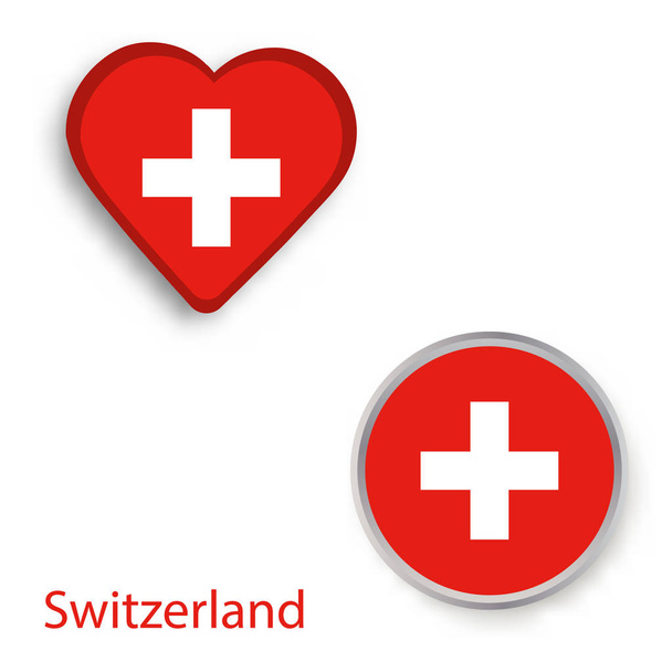 Símbolos de coração e círculo com bandeira da Suíça
. - Vetor, Imagem