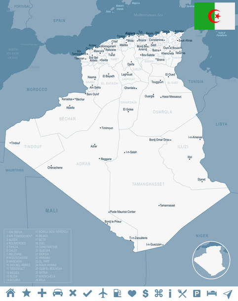Argelia Mapa y bandera Ilustración vectorial detallada
 - Vector, Imagen