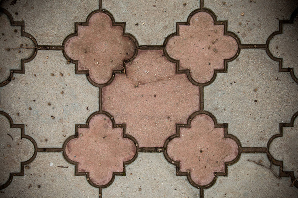 Top View of Monotone Grunge Gray Brick Stone on The Ground for Street Road. Sidewalk, Driveway, Pavement in Vintage Design Flooring Hexagon Pattern Texture Background - Foto, imagen