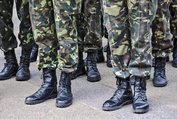 Soldiers stand in camouflage military uniform - Fotoğraf, Görsel