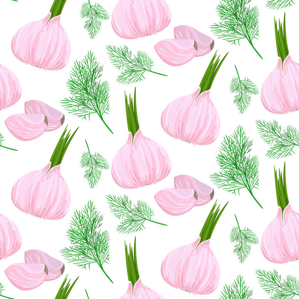 Seamless Pattern Garlic Vegetables Ornament Background - Vector, afbeelding
