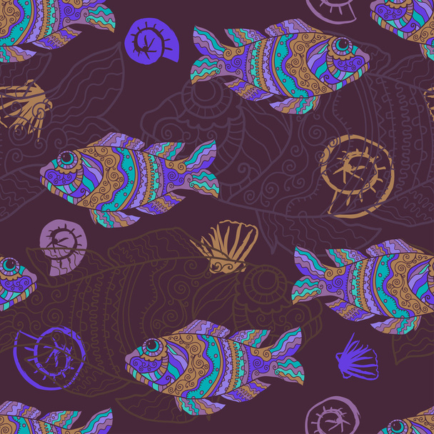 Stylized fishes seamless pattern - Vector, Imagen