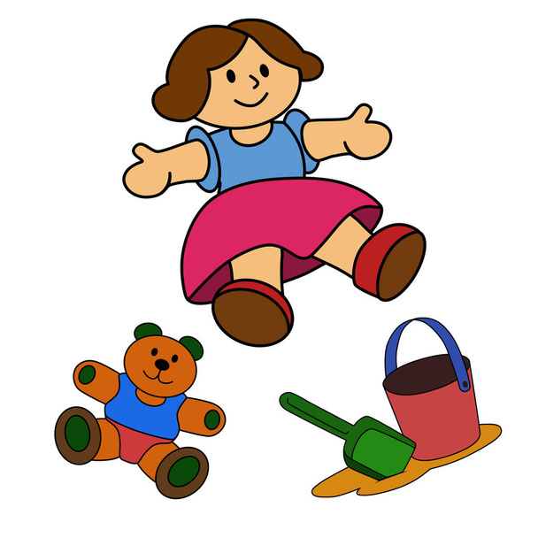 Chica y juguetes. Ilustración vectorial
 - Vector, Imagen