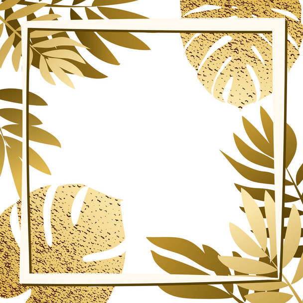 Folhas tropicais douradas com moldura
 - Vetor, Imagem