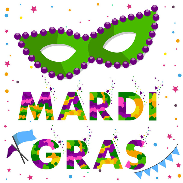 Mardi gras Καρναβάλι μάσκα με Στρογγυλές χάντρες και έγχρωμο κείμενο Mardi Gras. - Διάνυσμα, εικόνα