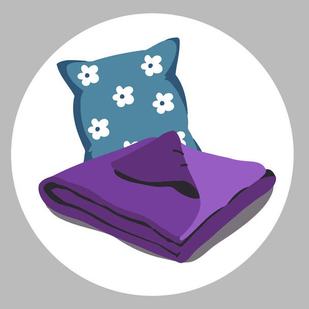 Ropa de cama de color. Almohadas, sábanas, mantas. Vector Ilustración de una caricatura
 - Vector, Imagen