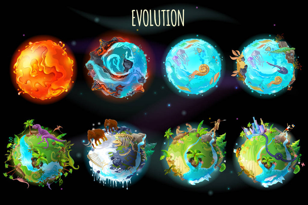 Vector cartoon planet evolution game design set - Вектор,изображение
