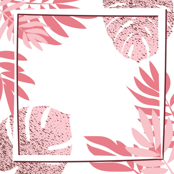 Rózsaszín trópusi levelek kerettel - Vektor, kép