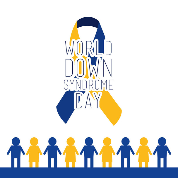 Welt Down Syndrom Tag blaue und gelbe Schleife - Vektor, Bild