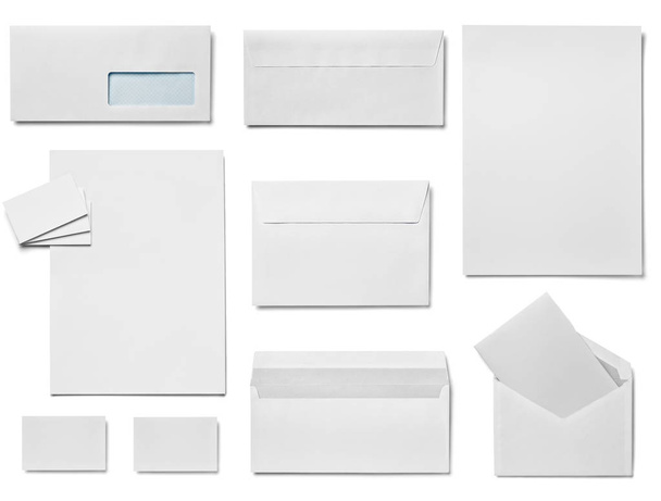 collection of  various white business print templates on white background. each one is shot separately - Photo, Image