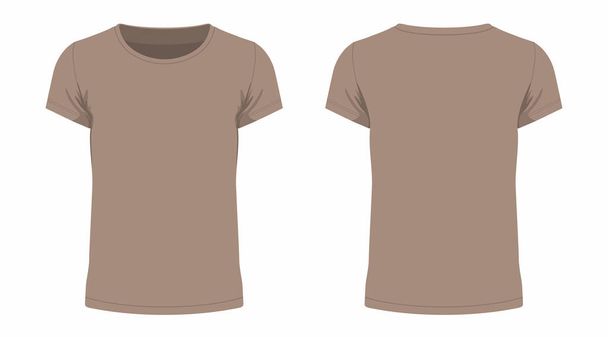 Voor- en achterkant uitzicht op bruin t-shirt voor mannen op witte achtergrond - Vector, afbeelding