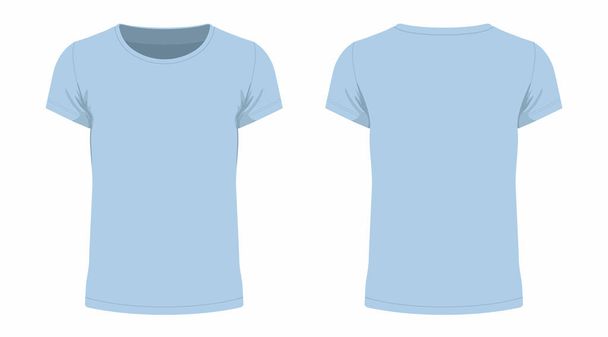 白い背景の青い t シャツの前面と背面ビュー - ベクター画像