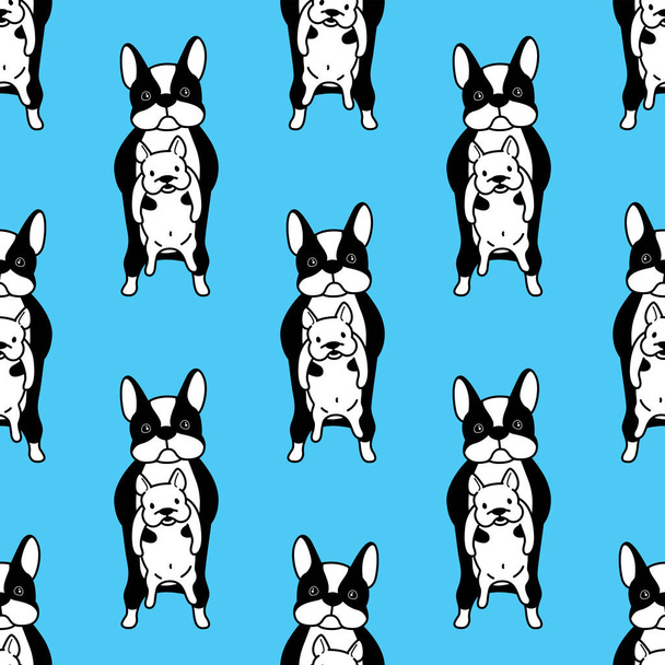 Dog french bulldog seamless pattern vector doodle wallpaper isolated background cartoon blue - ベクター画像