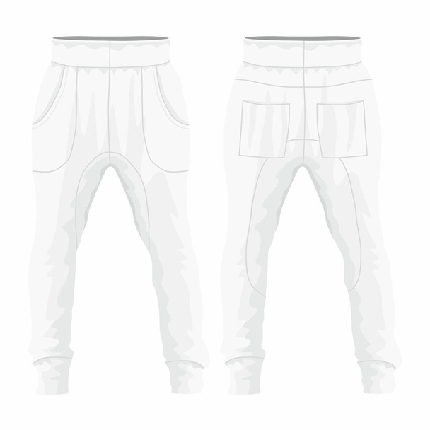 Men's white sweatpants. Front and back views on white background - Vector, Image