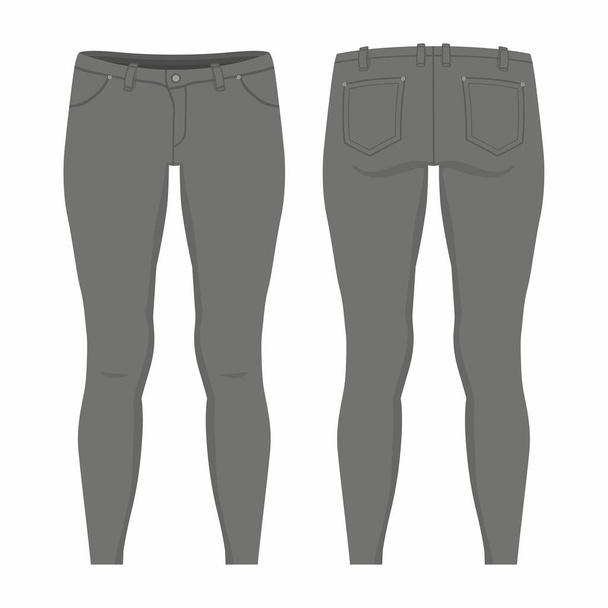 Dámské černé džíny. Přední a zadní názory na bílém pozadí - Vektor, obrázek